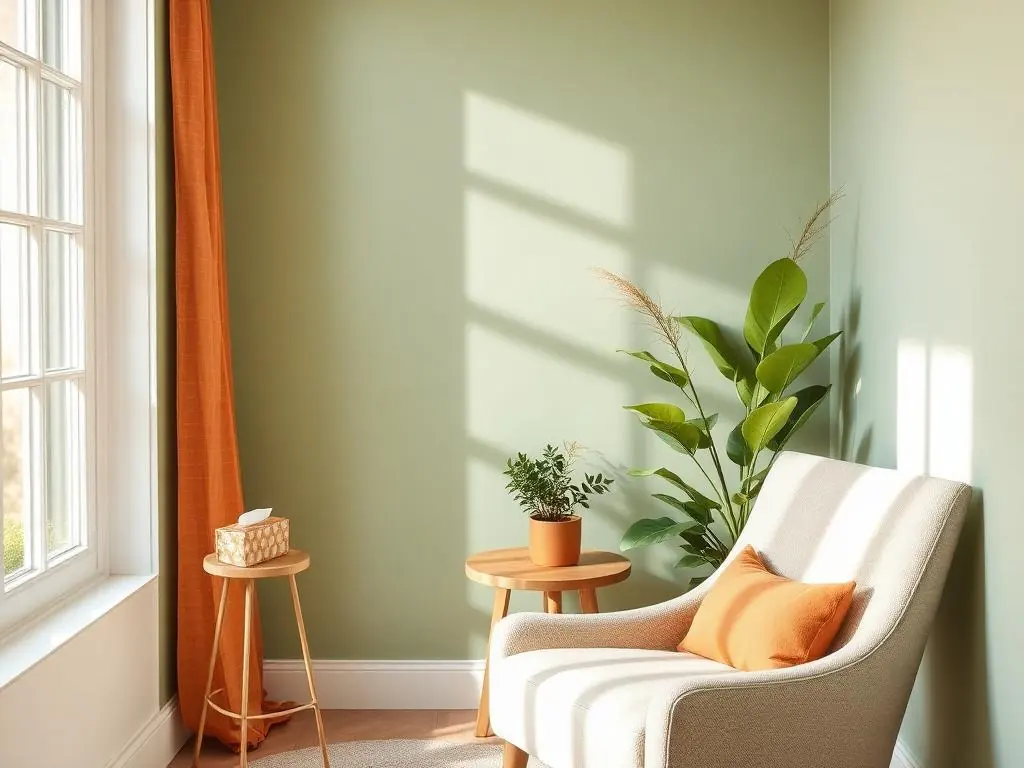 Poltrona de atendimento com luz natural e plantas